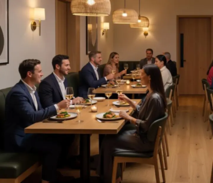 Warm restaurant table set for a social dining and offline poker evening
