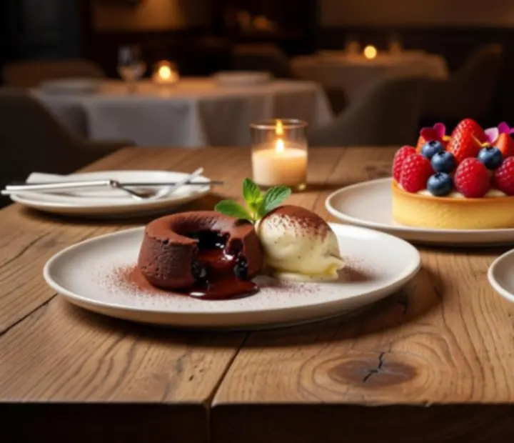 Elegant dessert assortment displayed on a table at Clover & Candle